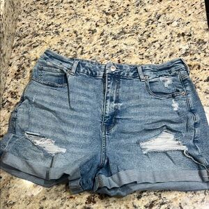 American Eagle Outfitters Blue Jean Shorts Distressed High-Waisted